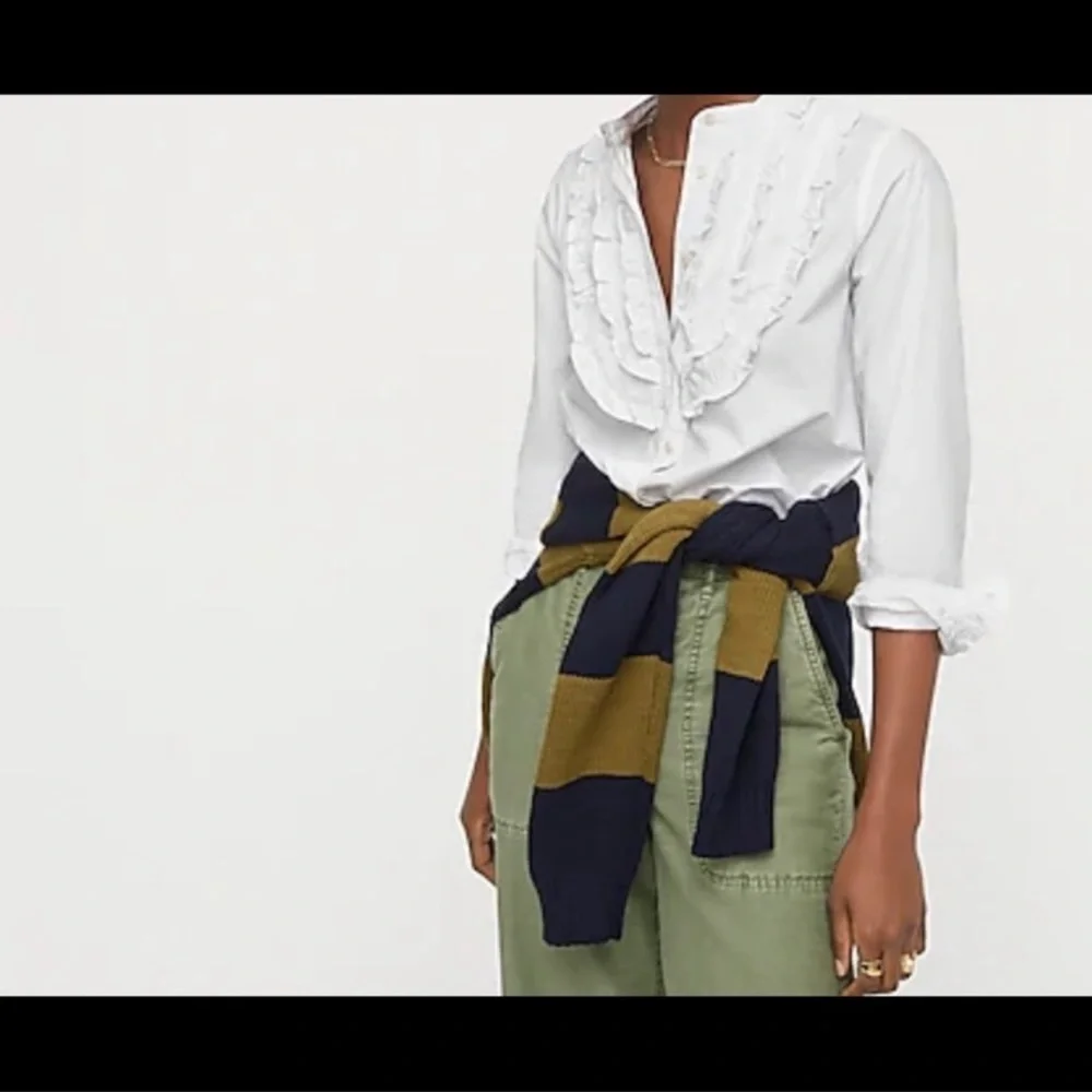 J. Crew Band Collar Ruffle Front Shirt EUC Size Small